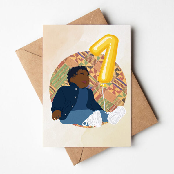 Black Boy Age 1 Birthday Card