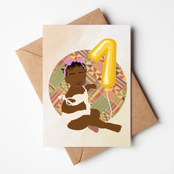 Black Girl Age 1 Birthday Card