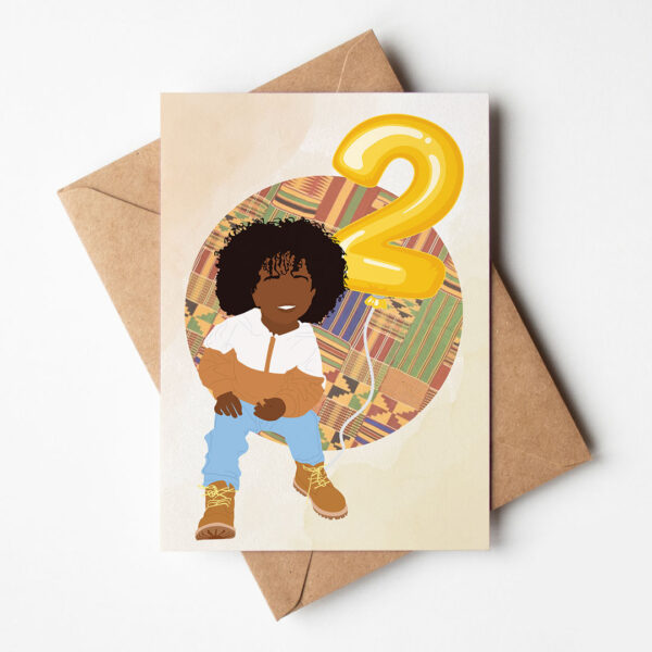 Black Boy Age 2 Birthday Card