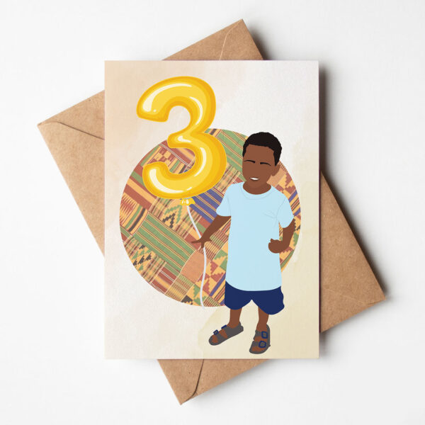 Black Boy Age 3 Birthday Card