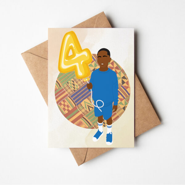Black Boy Age 4 Birthday Card