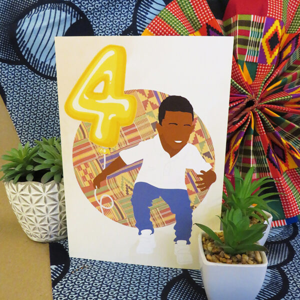 Black / Mixed Race Boy Age 4 Birthday Card - Image 2