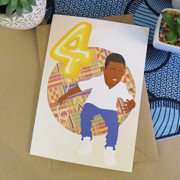 Black / Mixed Race Boy Age 4 Birthday Card - Image 3