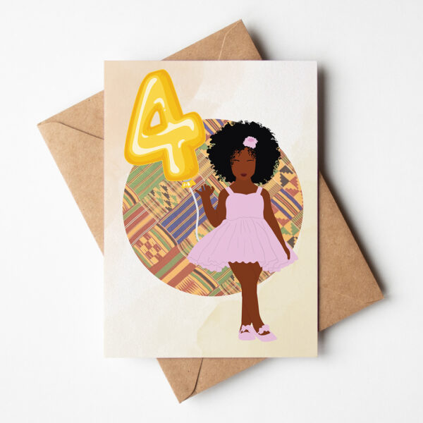 Black Girl Age 4 Birthday Card