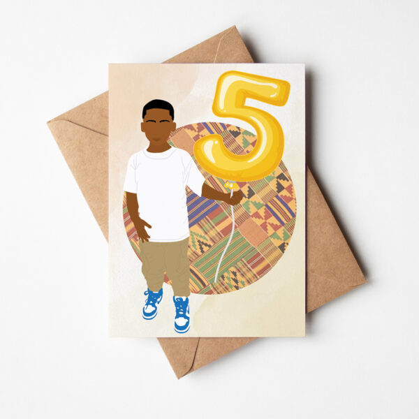 Black Boy Age 5 Birthday Card