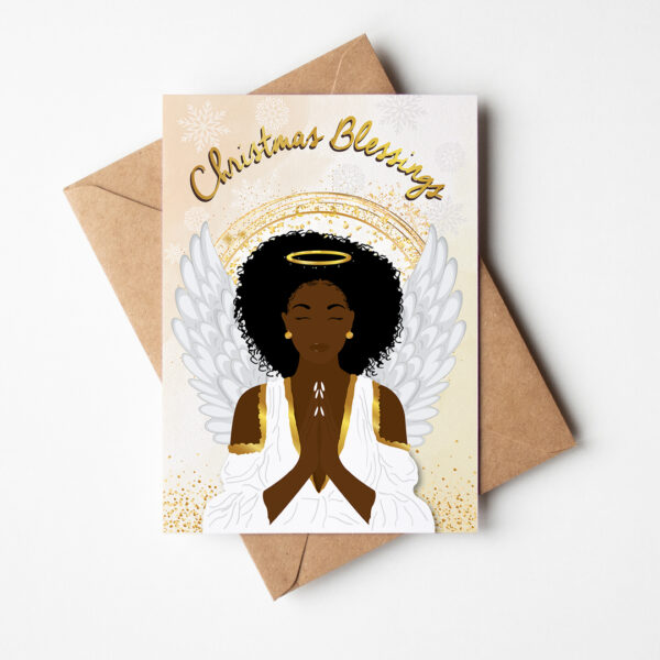 Black Afro Angel Christmas Card