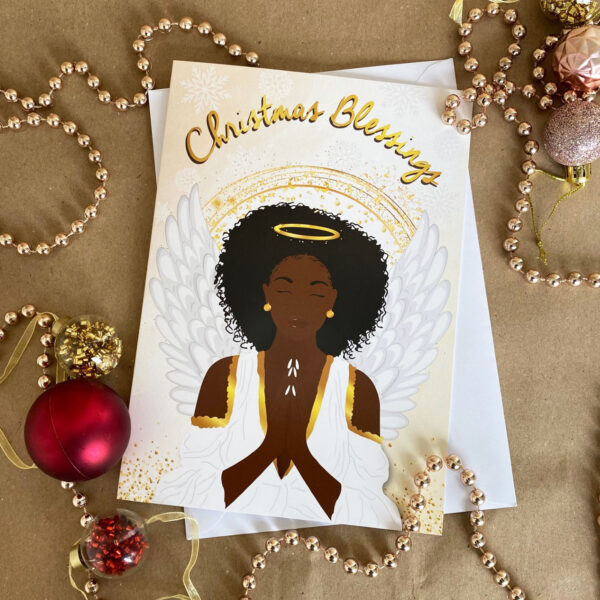 Black Afro Angel Christmas Card - Image 2