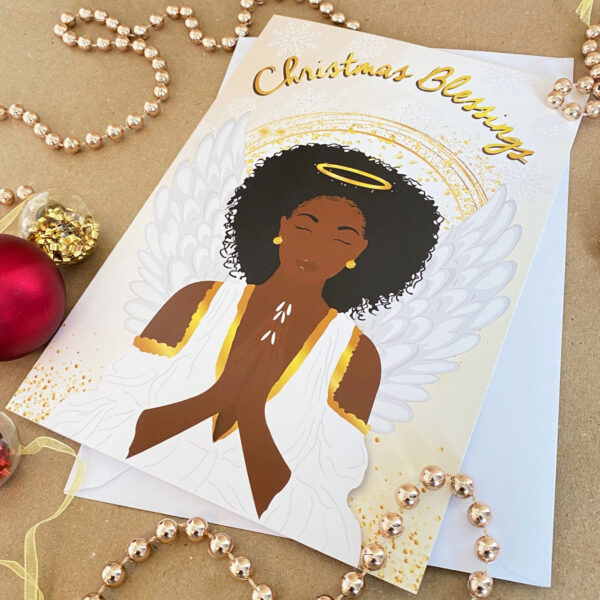 Black Afro Angel Christmas Card - Image 3