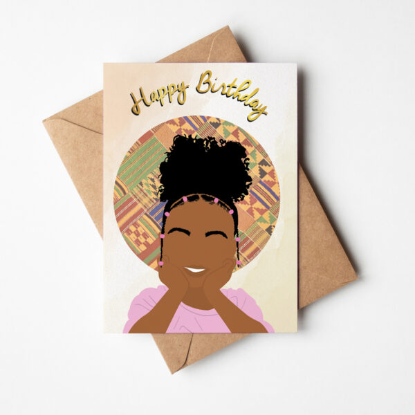 Black / Mixed Girl Puff - Birthday Card